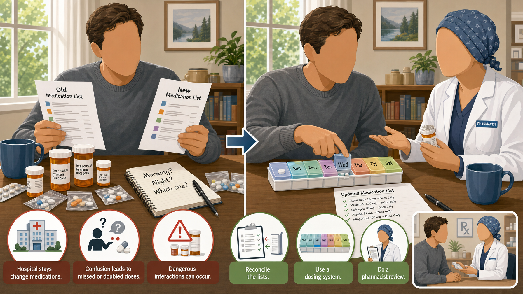 Illustration for How to Prevent Hospital Readmission for an Elderly Parent: Cause 1: Medication errors