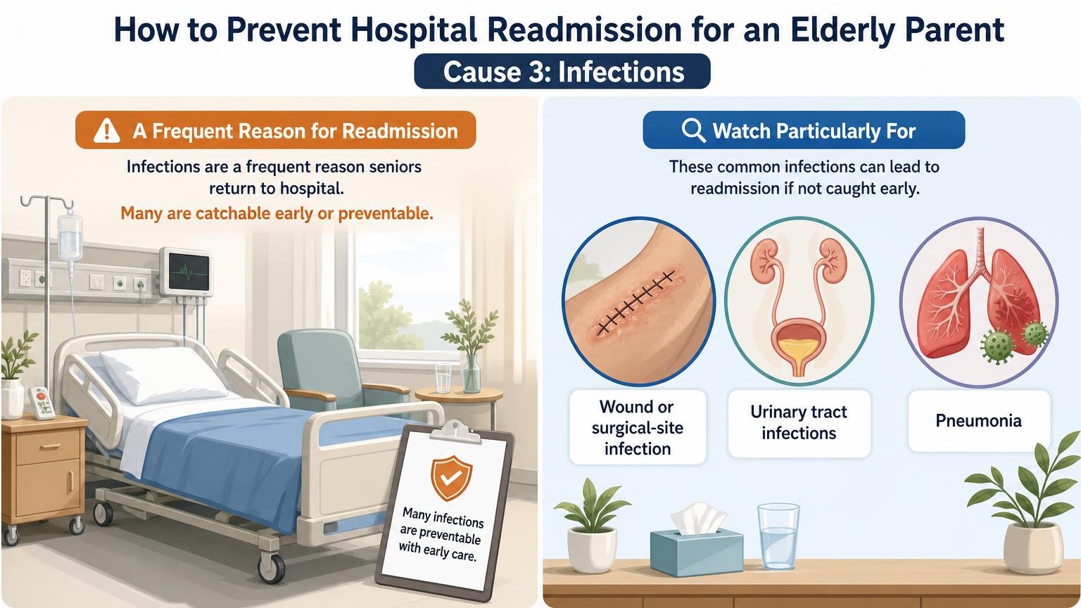 Illustration for How to Prevent Hospital Readmission for an Elderly Parent: Cause 3: Infections