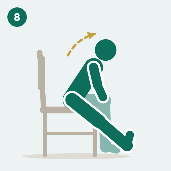 Hamstring stretch: a seated person stretches one leg out, heel down, and leans forward from the hips