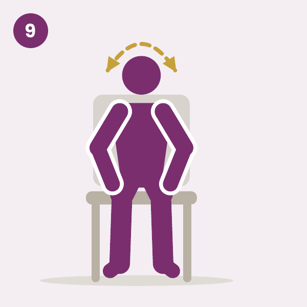 Neck rotation: a seated person slowly turns the head to one side