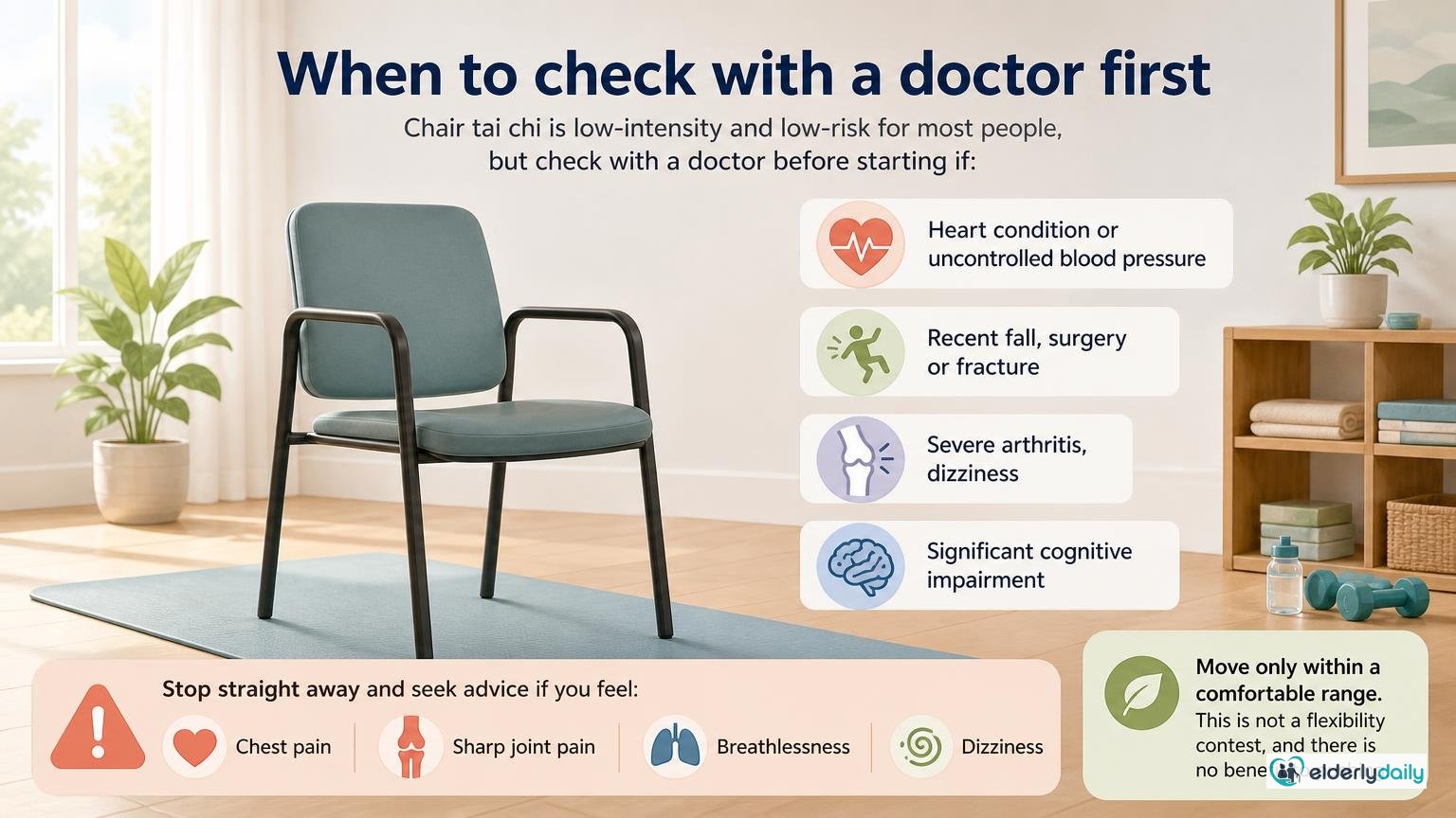 Illustration for Free Printable Chair Tai Chi for Seniors (PDF Chart): When to check with a doctor first