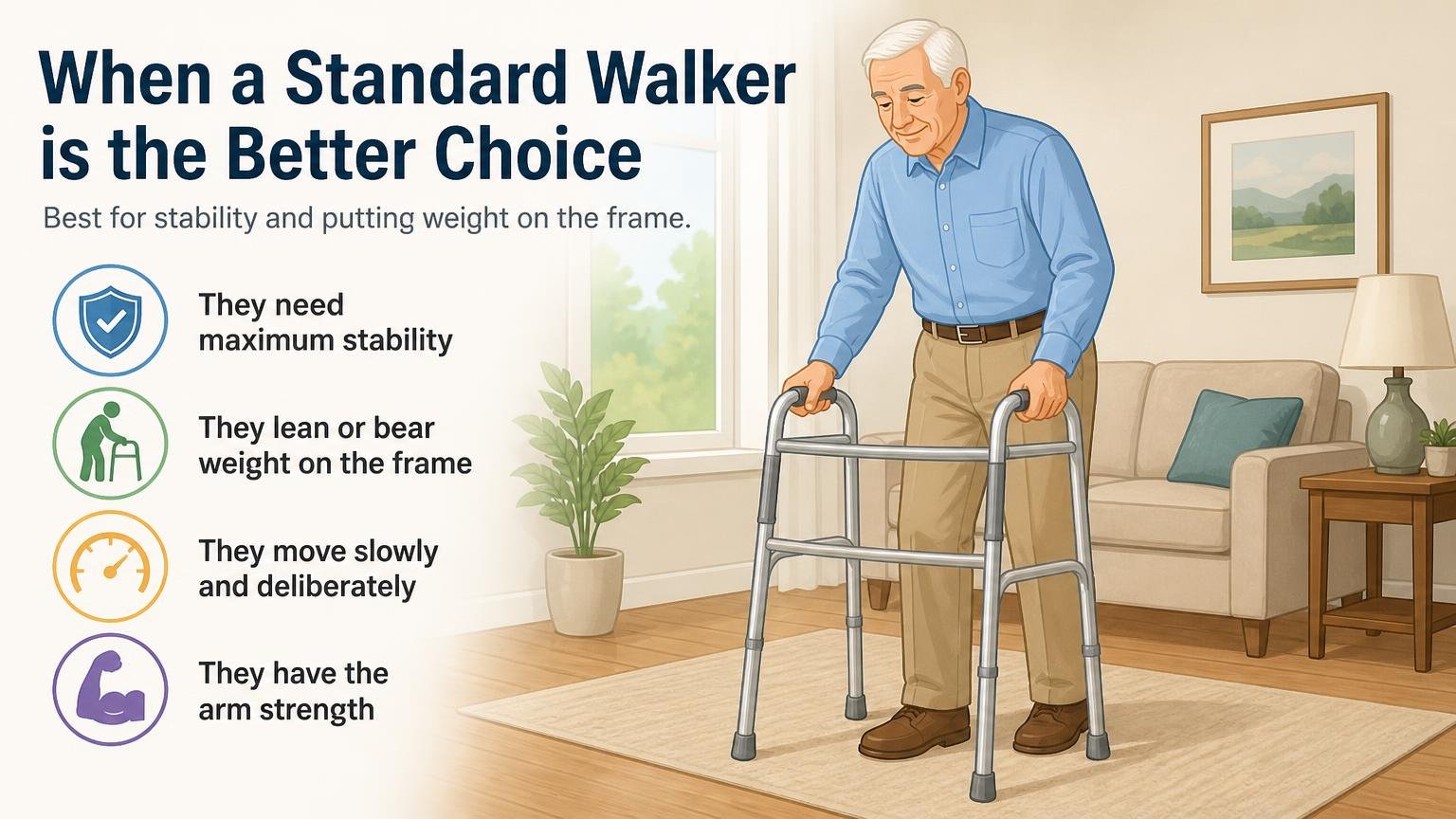 Illustration for Rollator vs Walker: Which Is Right for Your Senior?: When a standard walker is the better choice