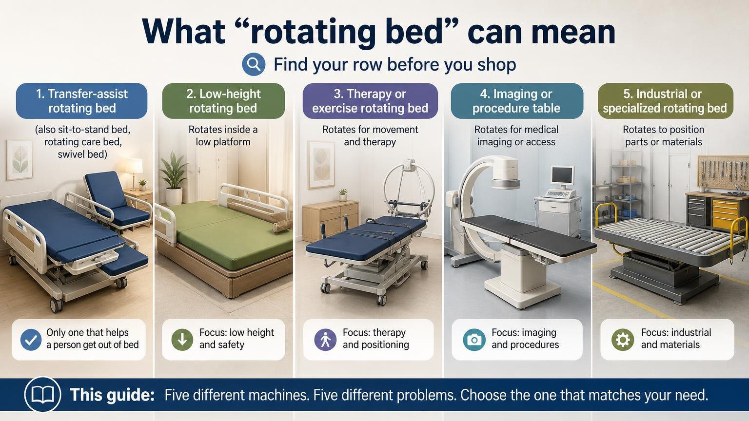 Illustration for Rotating Beds for Seniors: What They Do, Who They Suit, and What They Cost: First: five different products share this name
