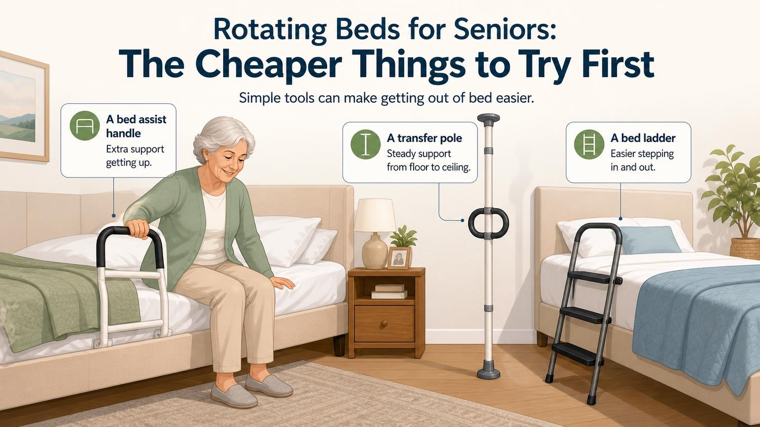 Illustration for Rotating Beds for Seniors: What They Do, Who They Suit, and What They Cost: The cheaper things to try first