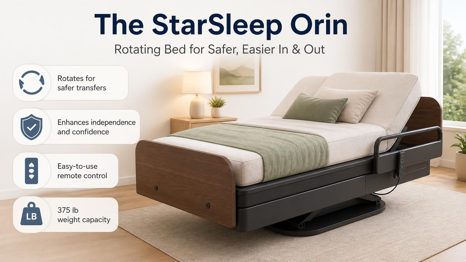 Illustration for Rotating Beds for Seniors: What They Do, Who They Suit, and What They Cost: The StarSleep Orin, specifically