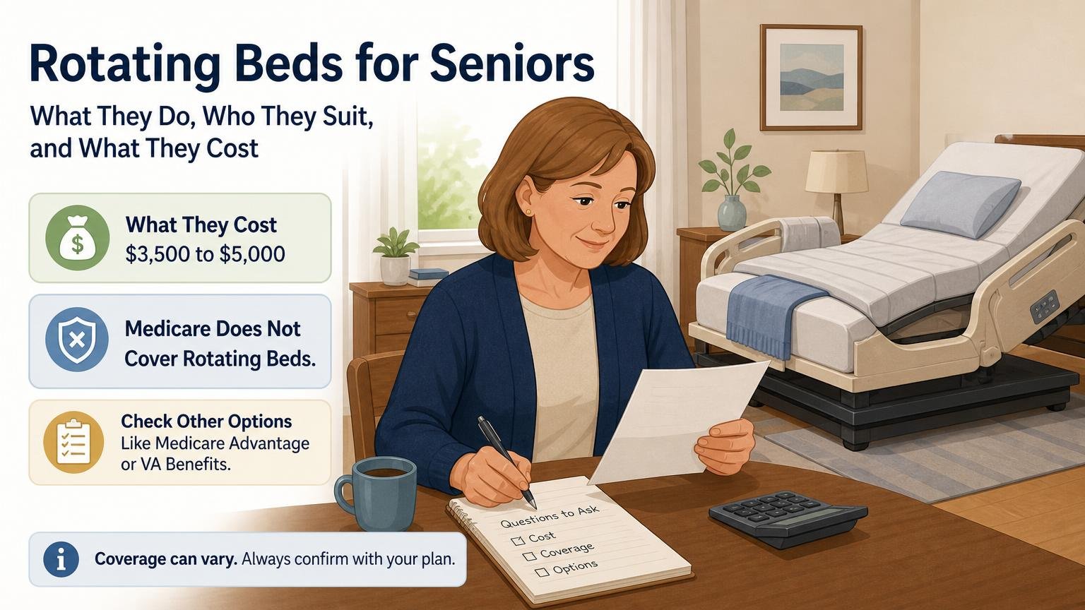 Illustration for Rotating Beds for Seniors: What They Do, Who They Suit, and What They Cost: What they cost, and what Medicare will and will not pay