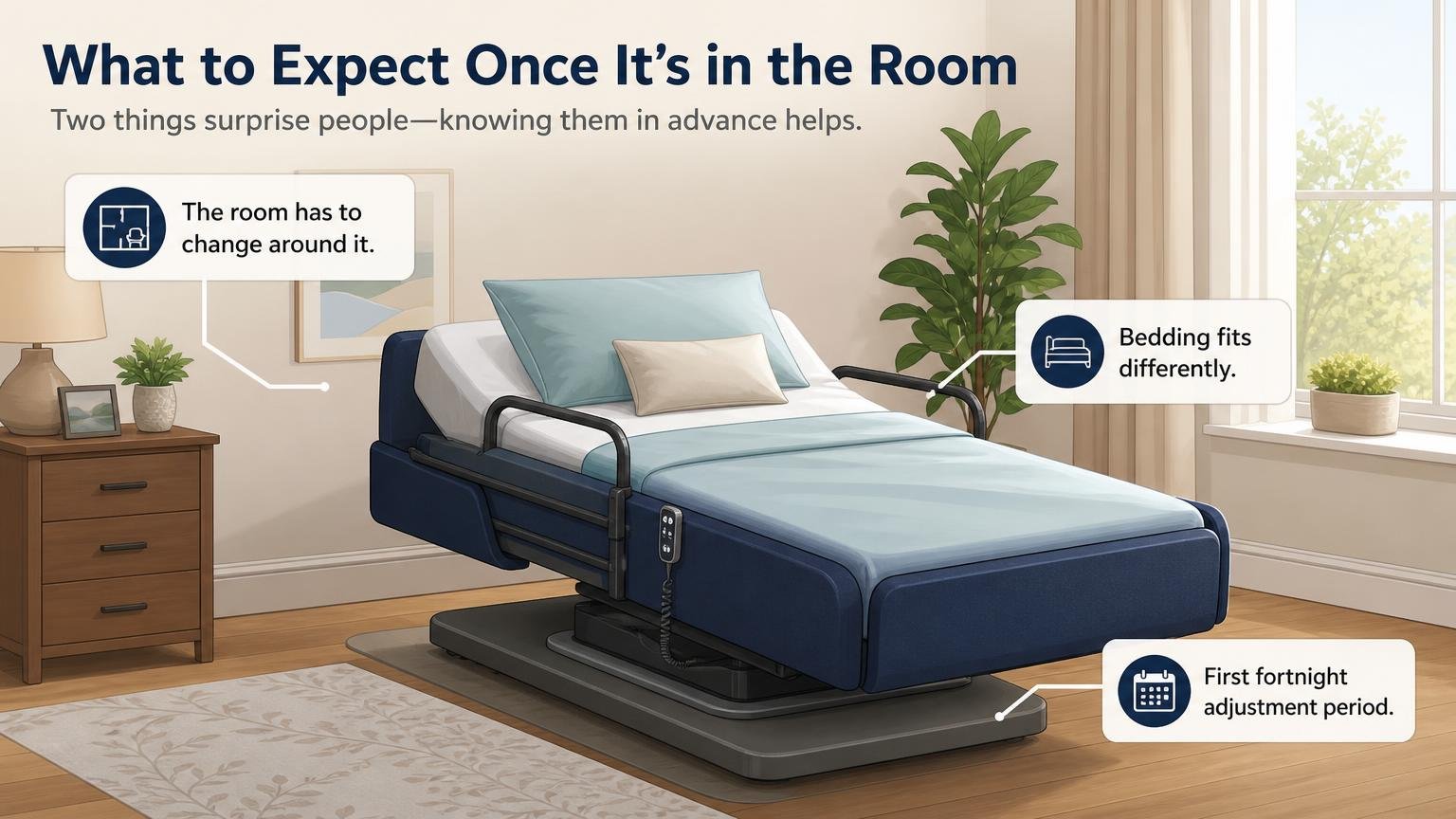Illustration for Rotating Beds for Seniors: What They Do, Who They Suit, and What They Cost: What to expect once it is in the room