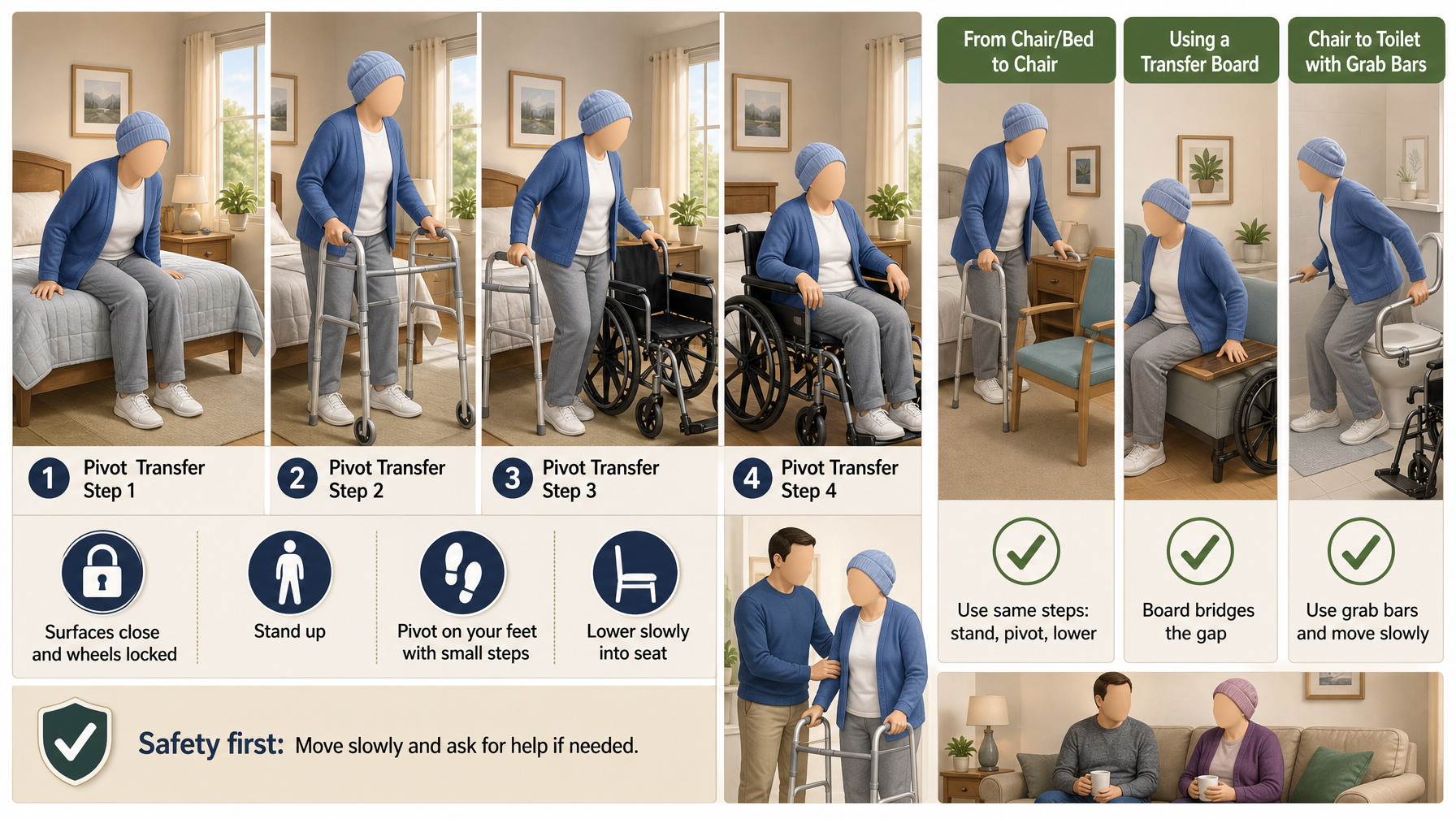 Illustration for Safe Transfer Techniques After Hospitalization: Bed, chair, and toilet transfers