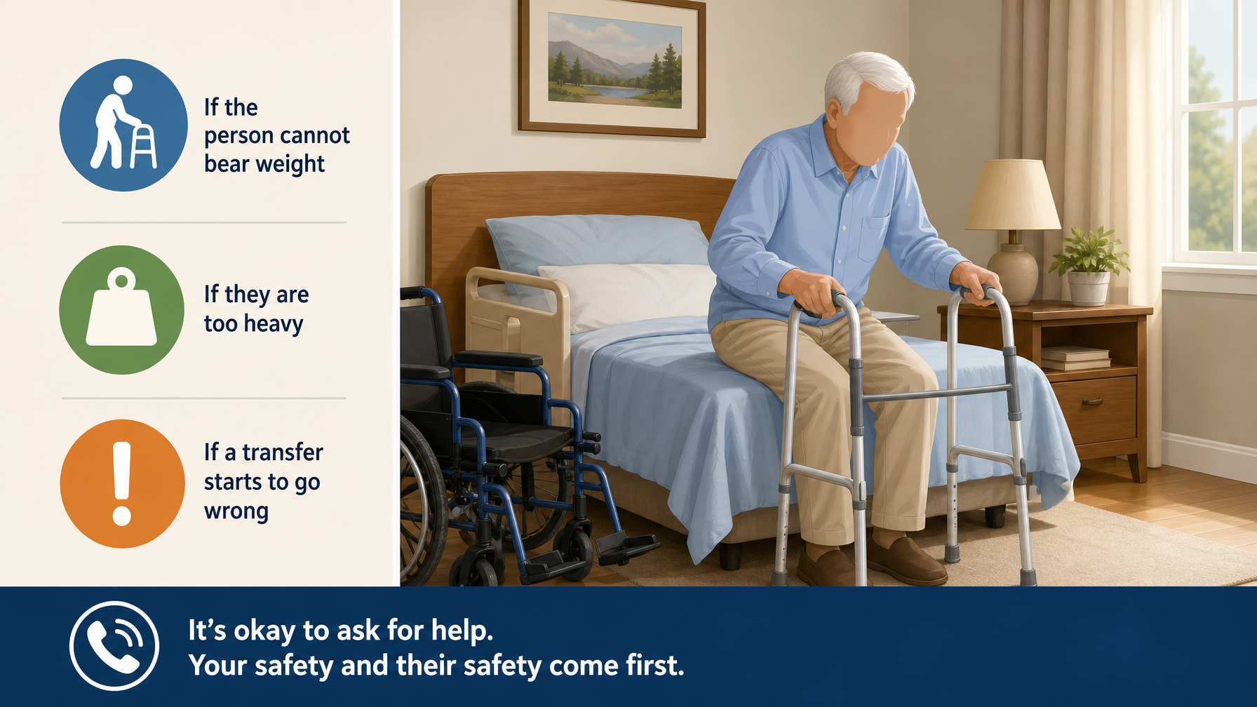 Illustration for Safe Transfer Techniques After Hospitalization: Know your limits — and when to get help