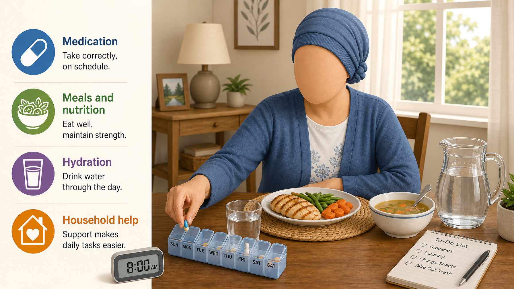 Illustration for Seniors Living Alone: A Safety Guide for Families: Medication and meal support