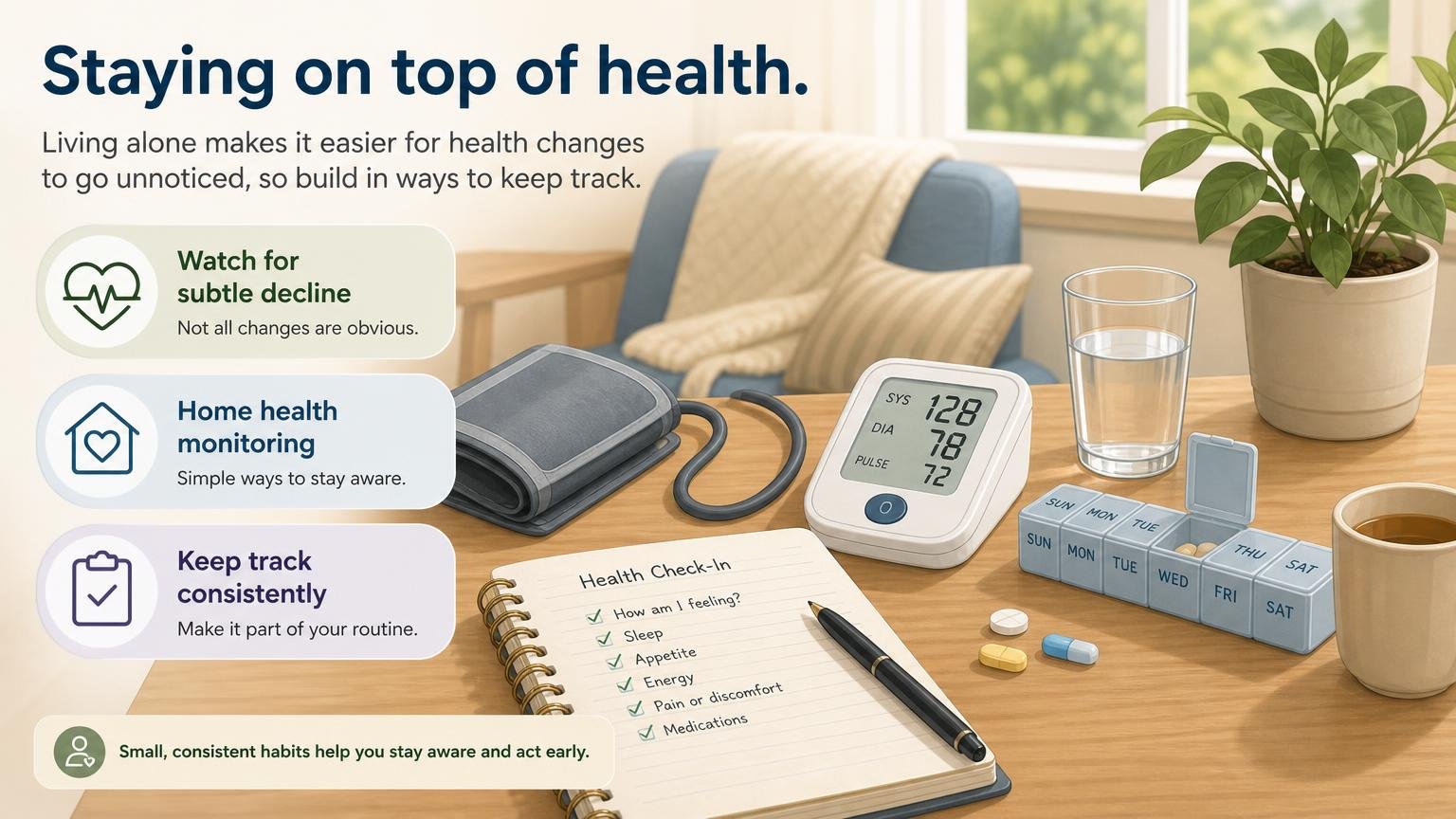 Illustration for Seniors Living Alone: A Safety Guide for Families: Staying on top of health