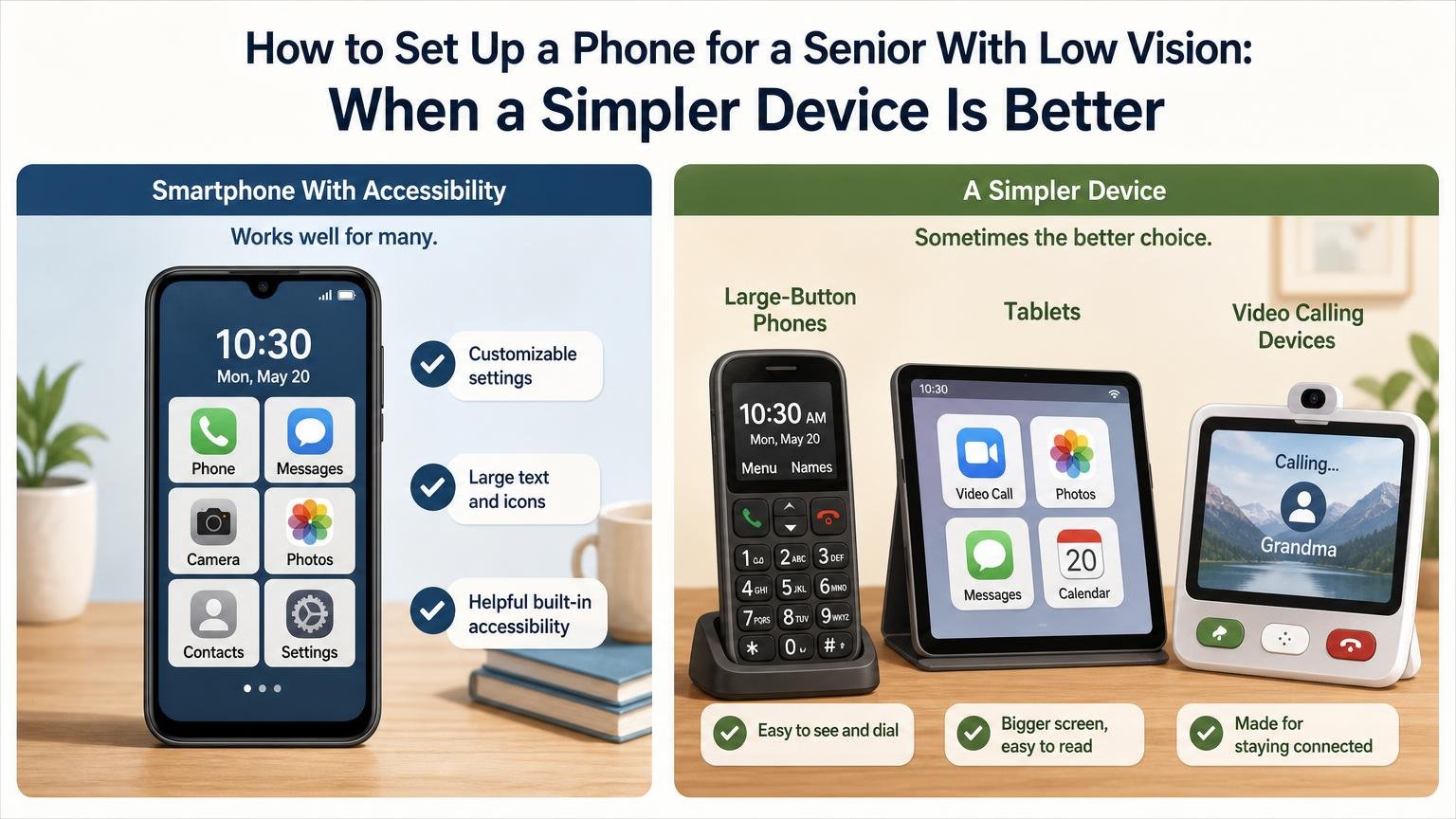 Illustration for How to Set Up a Phone for a Senior With Low Vision: When a simpler device is better