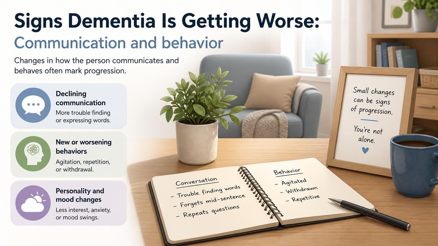 Illustration for Signs Dementia Is Getting Worse: Communication and behavior