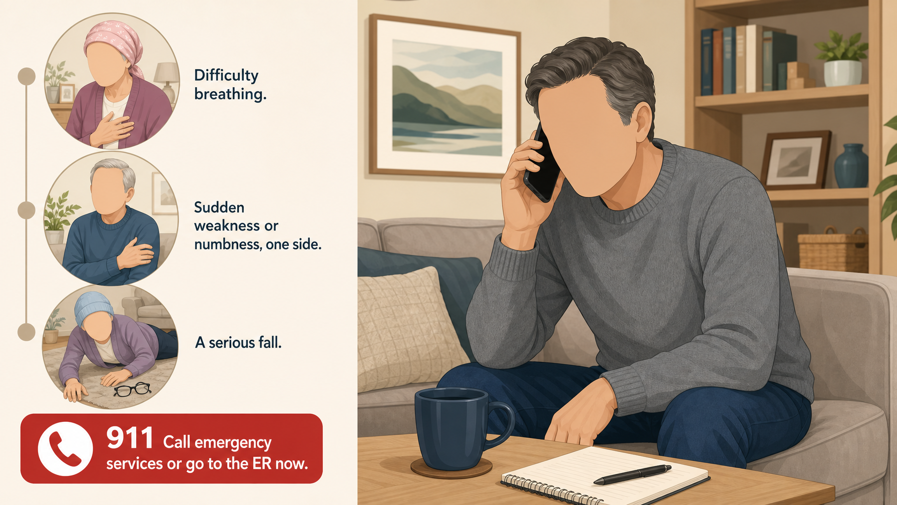 Illustration for Signs an Elderly Parent Is Not Recovering Properly: Emergency signs — act immediately