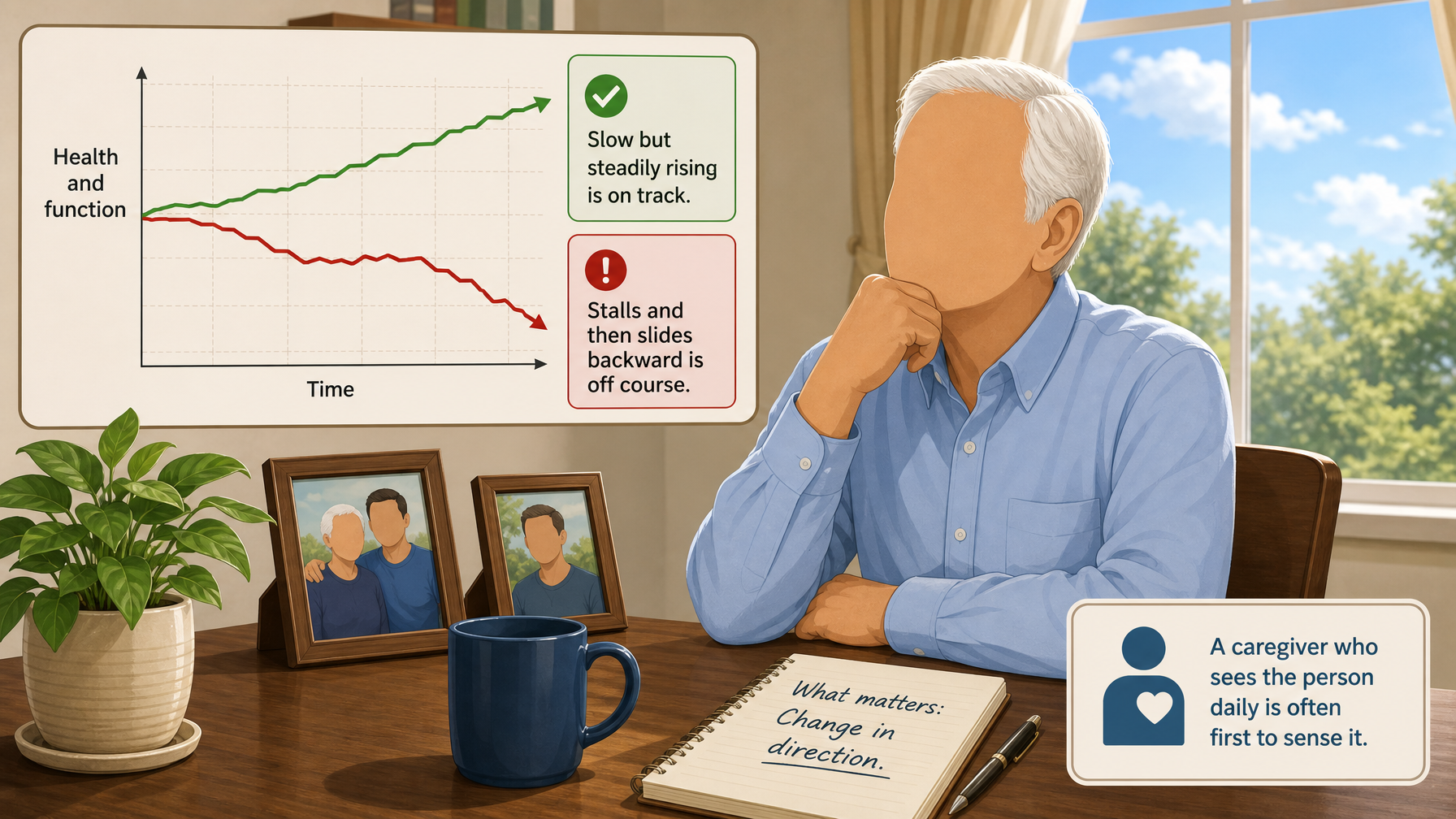 Illustration for Signs an Elderly Parent Is Not Recovering Properly: Recovery is about direction, not speed