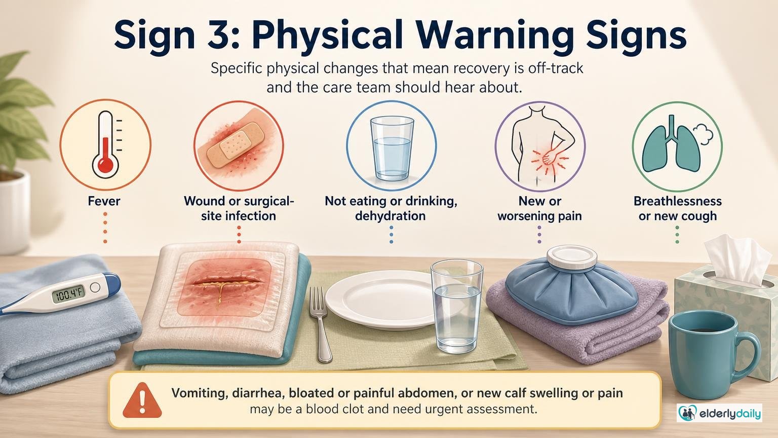 Illustration for Signs an Elderly Parent Is Not Recovering Properly: Sign 3: Physical warning signs