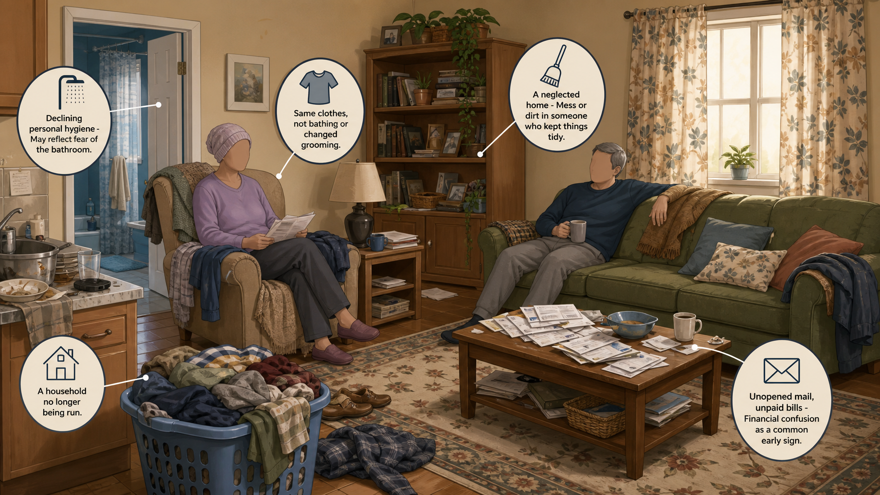 Illustration for Signs an Elderly Parent Should Not Live Alone: Hygiene and home upkeep