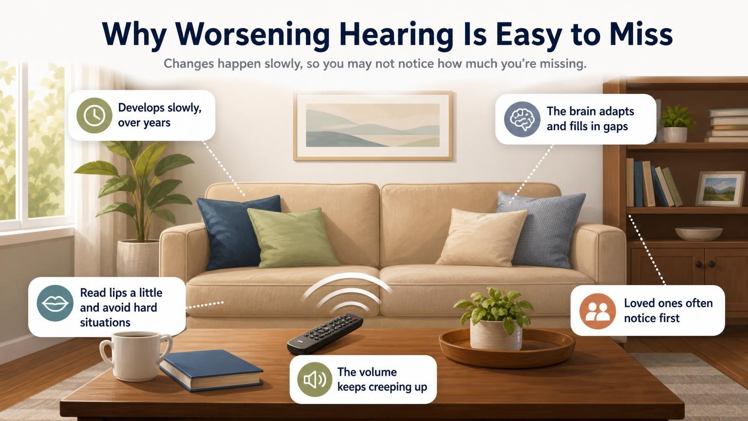 Illustration for Signs Hearing Loss Is Getting Worse in Seniors: Why worsening hearing is easy to miss