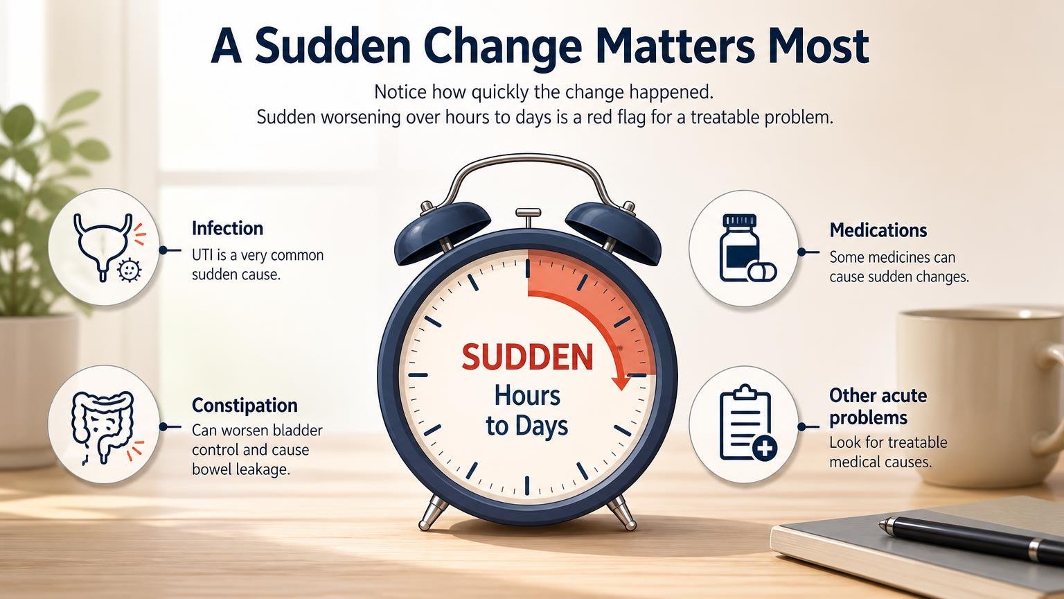 Illustration for Signs Incontinence Is Getting Worse in Seniors: A sudden change matters most