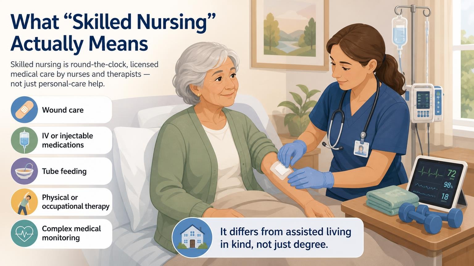 Illustration for Skilled Nursing Facilities: What Medicare Actually Covers: What "skilled nursing" actually means