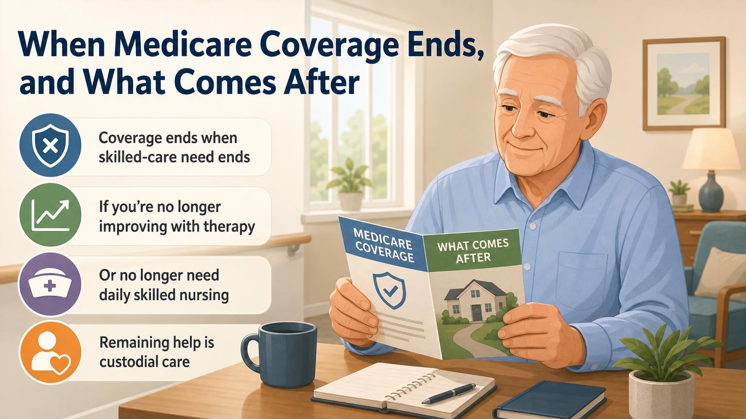 Illustration for Skilled Nursing Facilities: What Medicare Actually Covers: When Medicare coverage ends, and what comes after