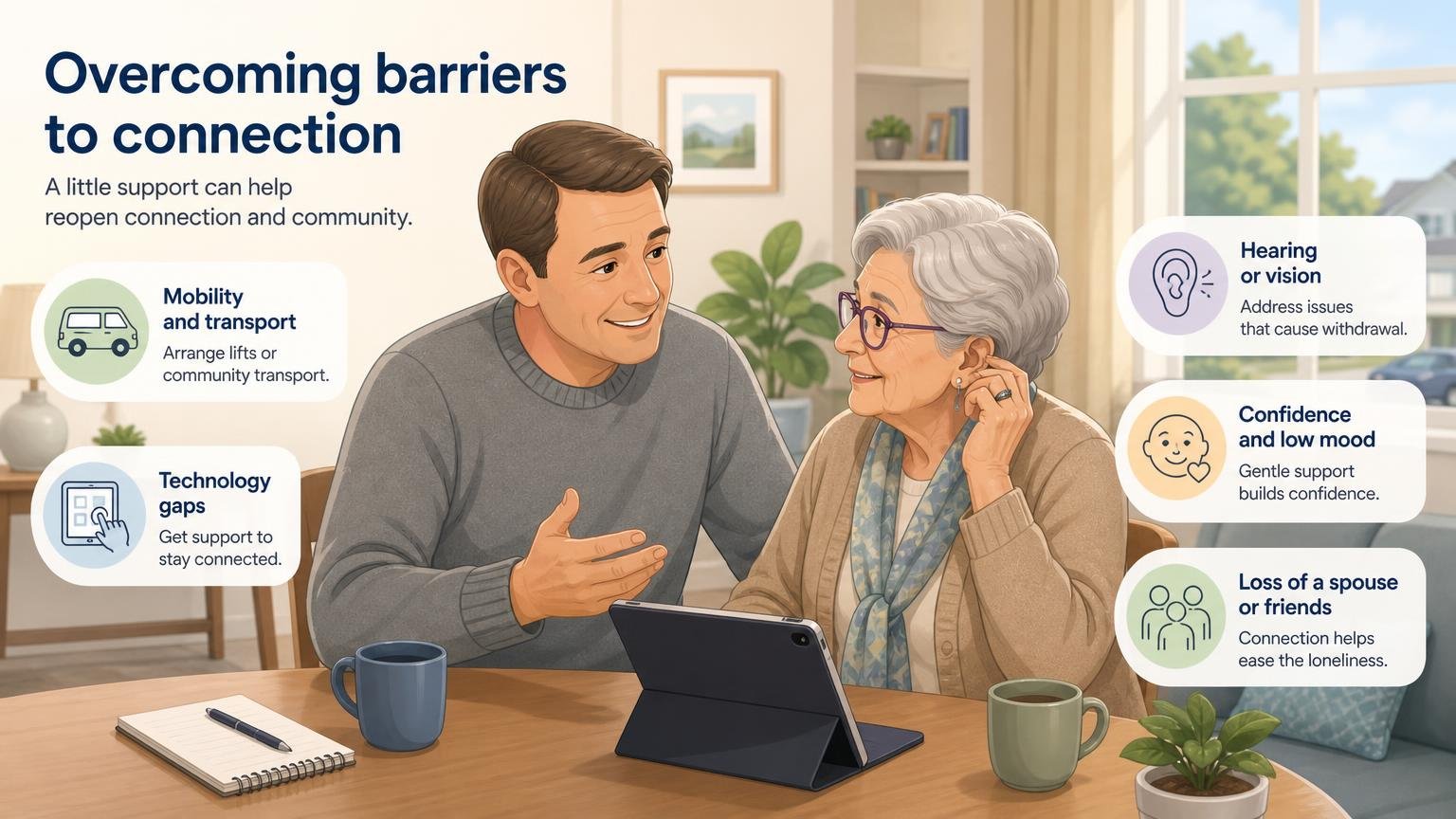 Illustration for Social Activities for Seniors: Staying Connected: Overcoming barriers to connection