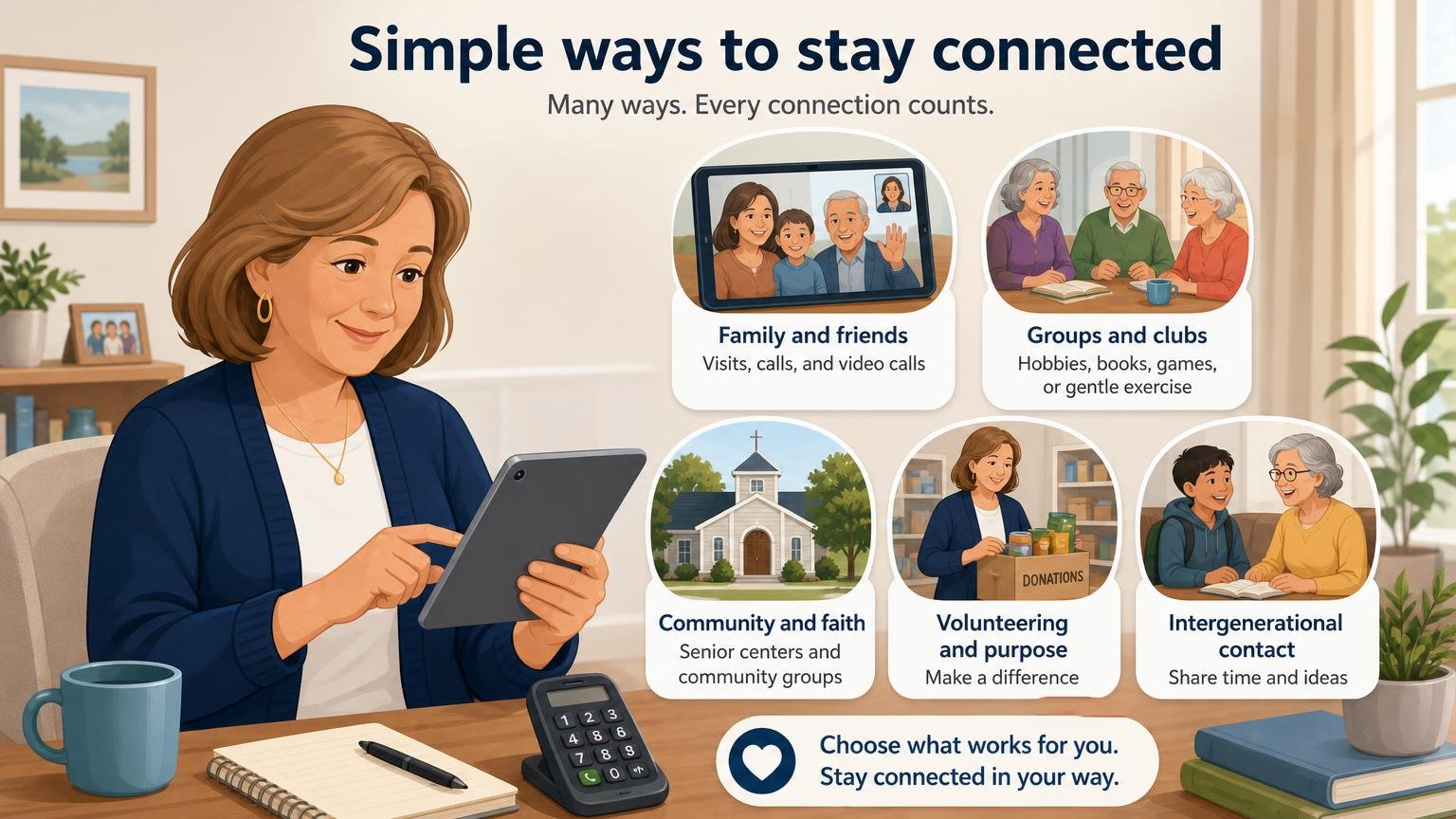 Illustration for Social Activities for Seniors: Staying Connected: Simple ways to stay connected