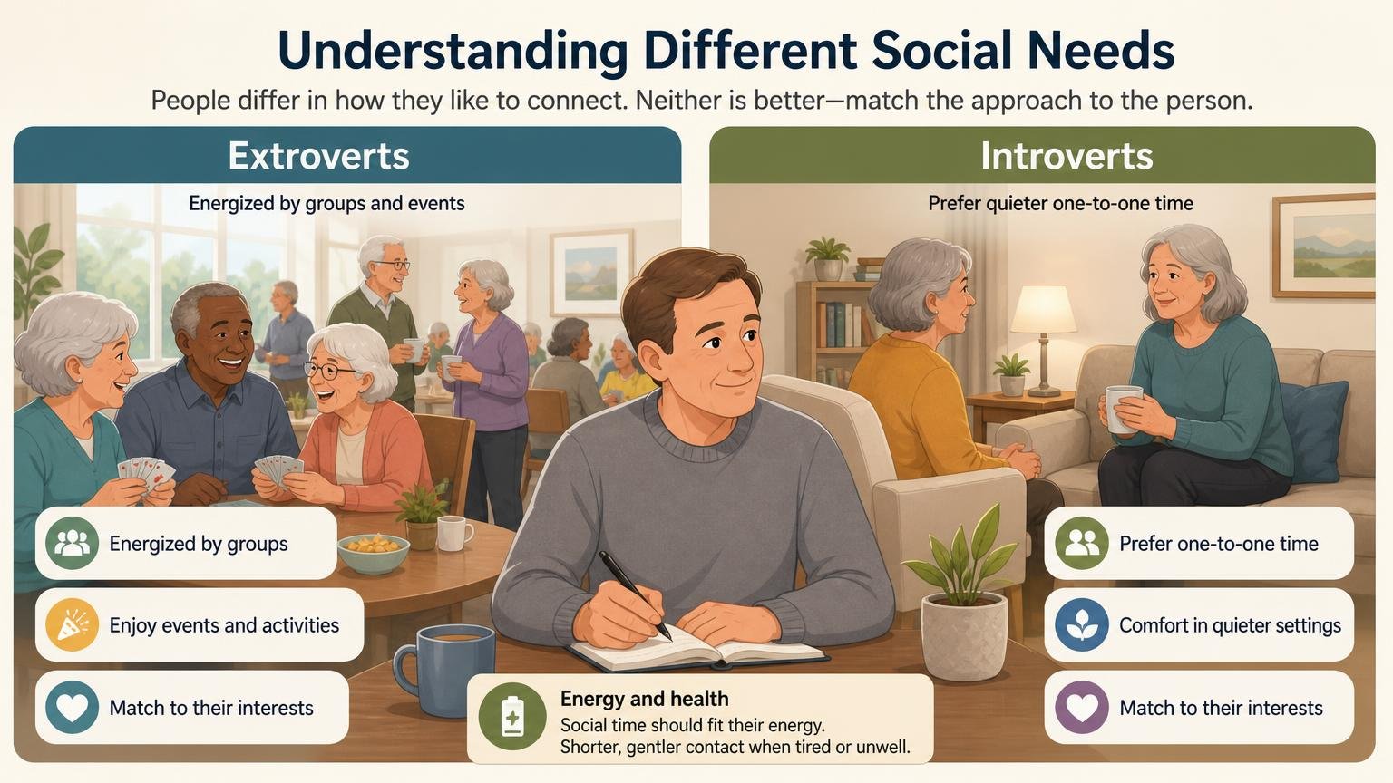 Illustration for Social Activities for Seniors: Staying Connected: Understanding different social needs