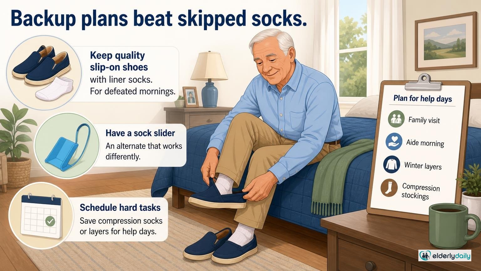 Illustration for Sock Aids for Seniors Living Alone: Independence Tools: Backup plans beat skipped socks