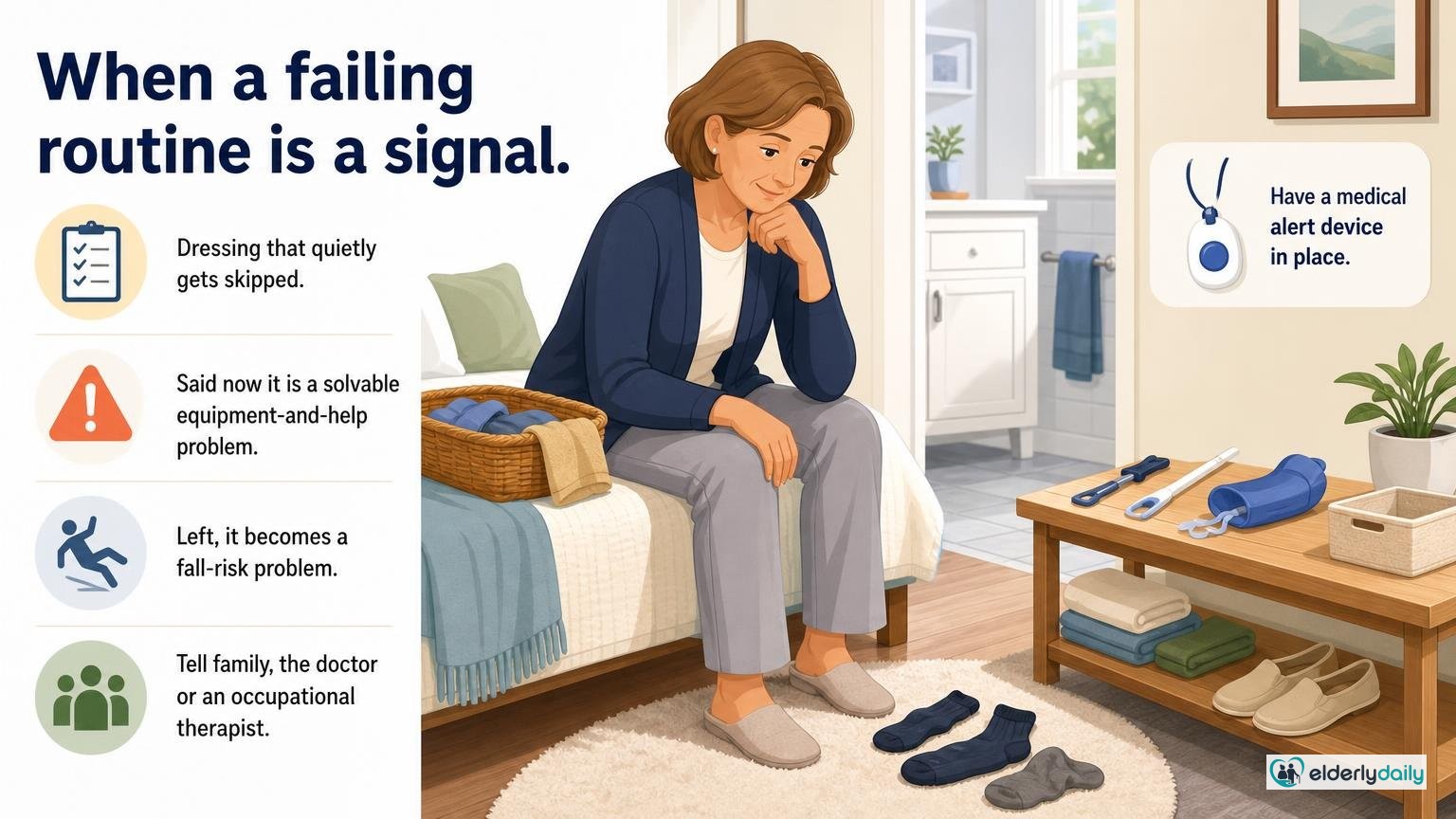 Illustration for Sock Aids for Seniors Living Alone: Independence Tools: When a failing routine is a signal