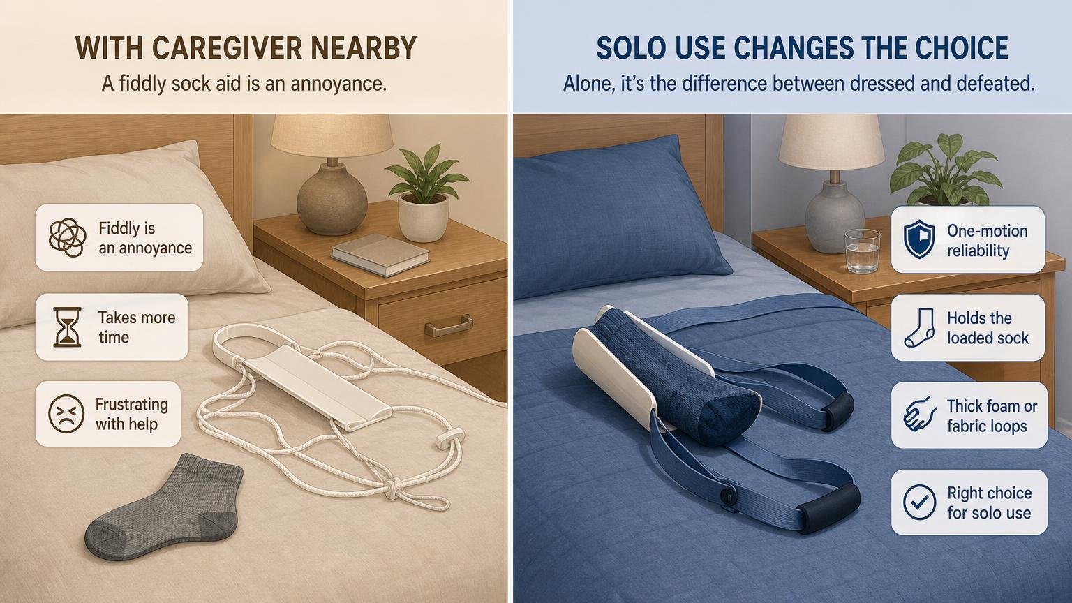 Illustration for Sock Aids for Seniors Living Alone: Independence Tools: Why solo use changes the choice