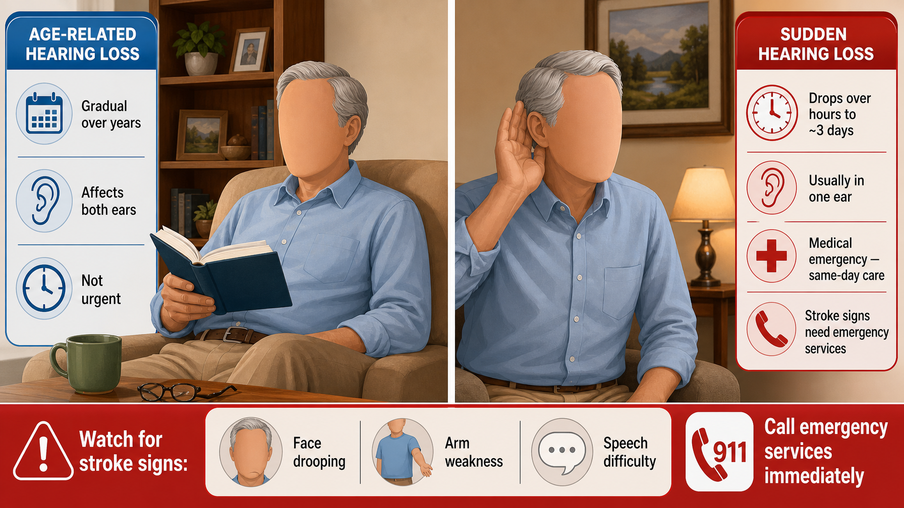 Illustration for Sudden Hearing Loss in Seniors: A Medical Emergency: Why this is different from age-related hearing loss