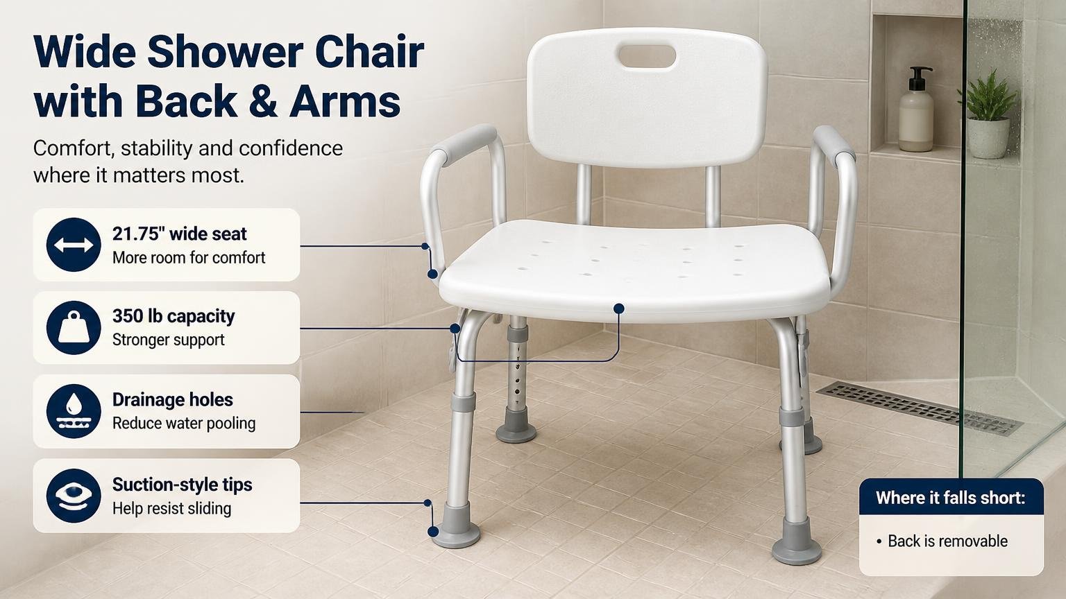 Illustration for Tub Bench vs Shower Chair: Which One Does Your Bathroom Need?: Drive Medical Shower Chair with Back & Arms (RTL12505)