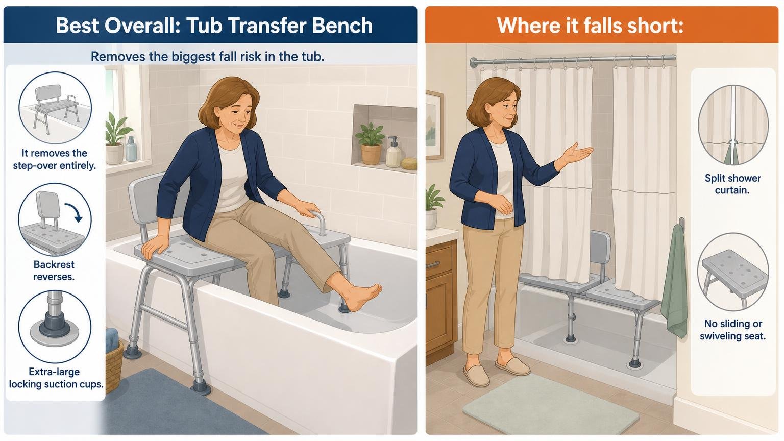 Illustration for Tub Bench vs Shower Chair: Which One Does Your Bathroom Need?: Drive Medical Tub Transfer Bench (12011KD-1)