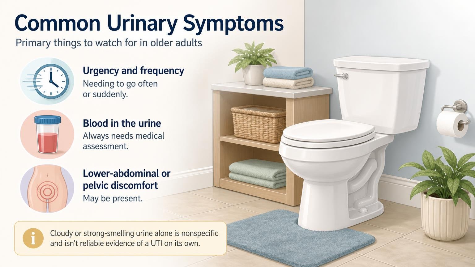 Illustration for UTI Signs in Seniors: The Symptoms Families Miss: The more typical urinary symptoms