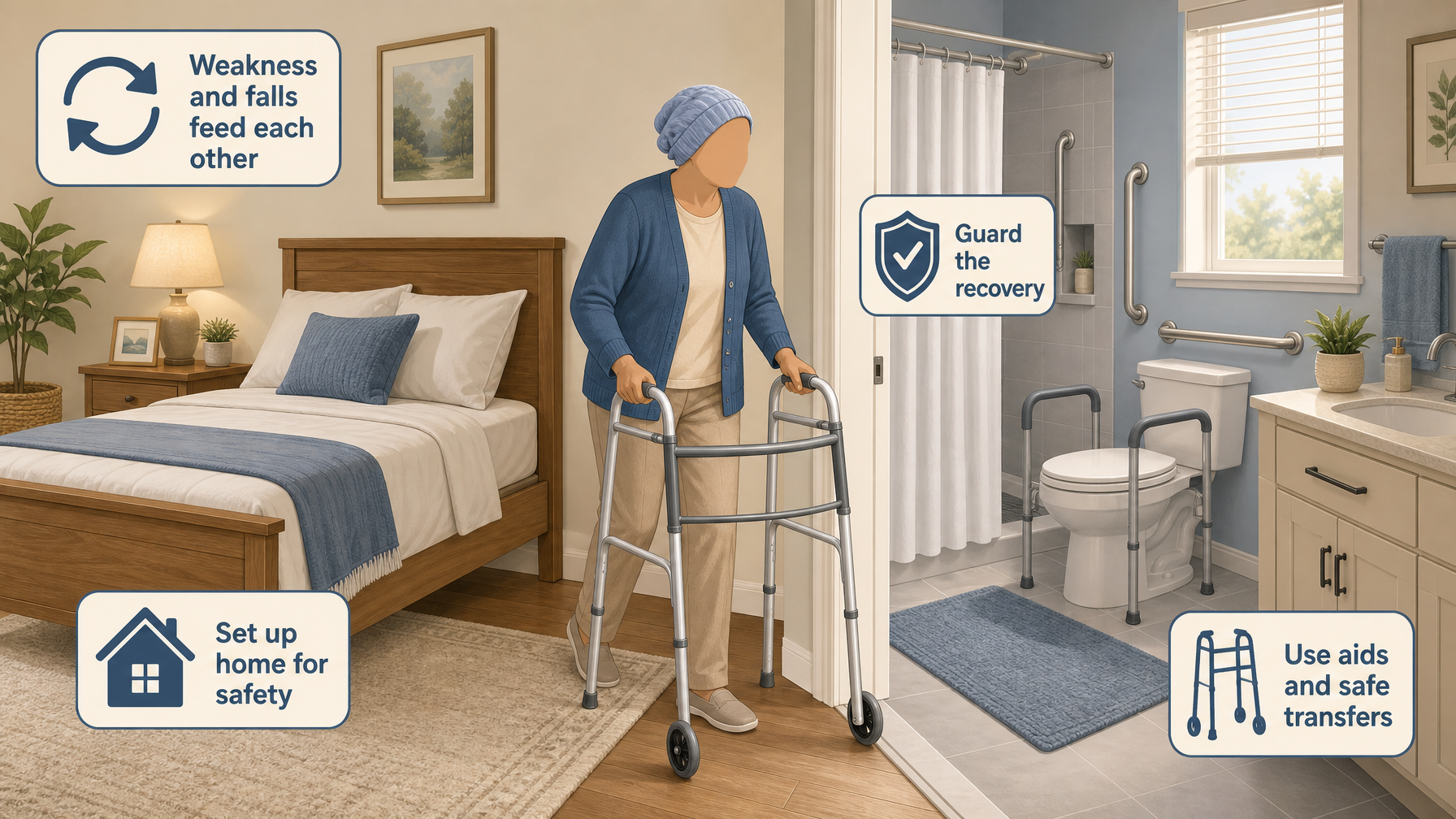 Illustration for Weakness After Hospitalization: Why It Happens and How to Rebuild: Weakness and falls: protect against setbacks