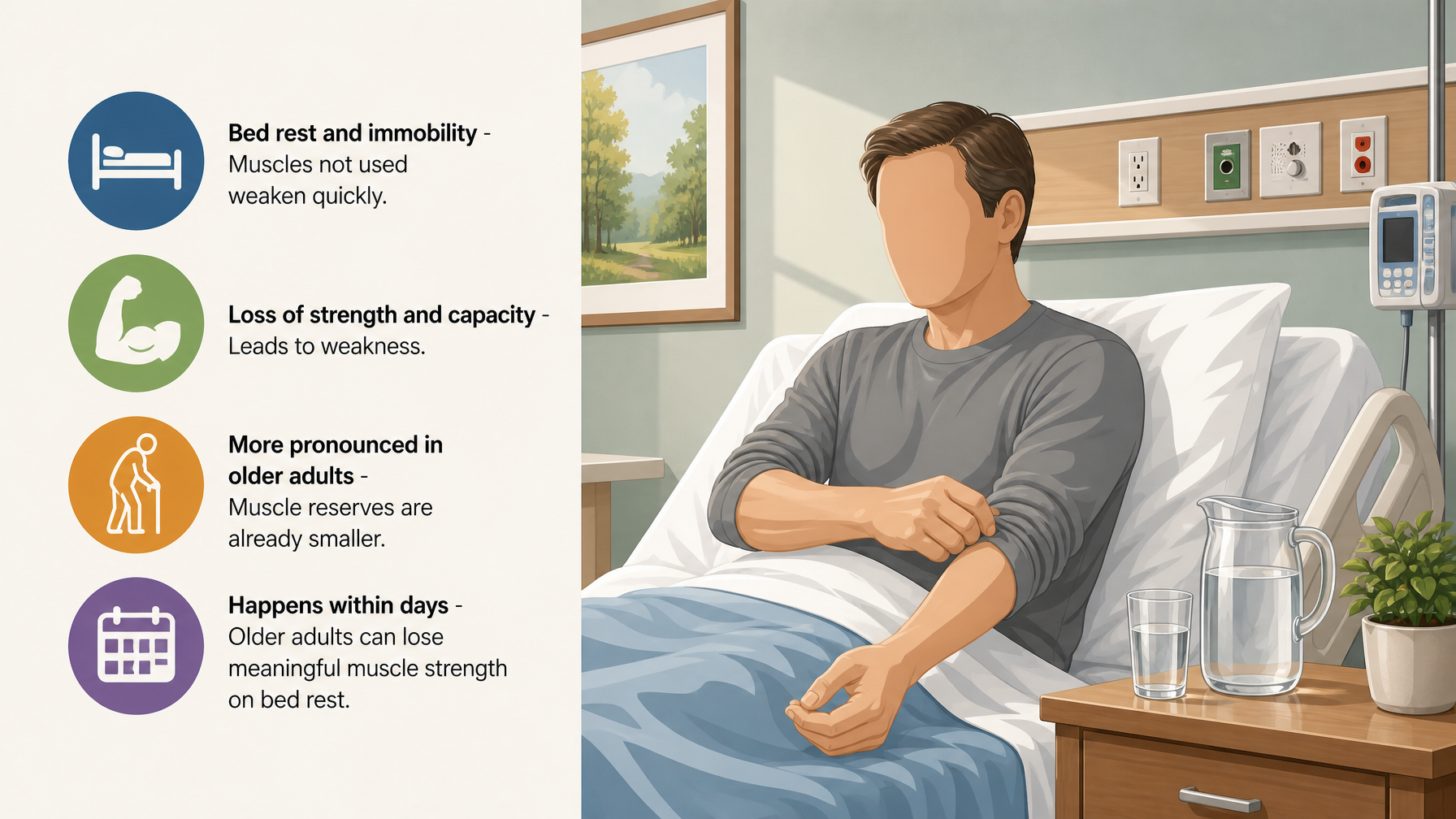 Illustration for Weakness After Hospitalization: Why It Happens and How to Rebuild: What deconditioning is
