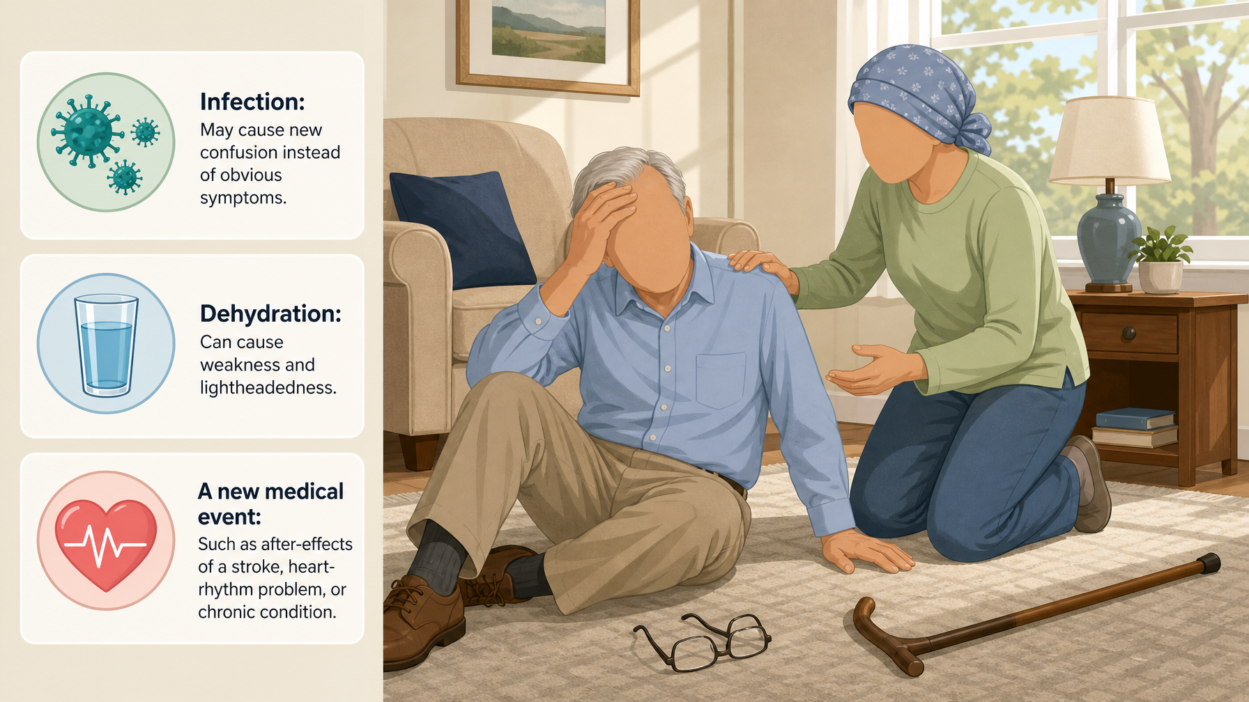 Illustration for Why Is My Dad Falling More Often?: A new illness or acute problem