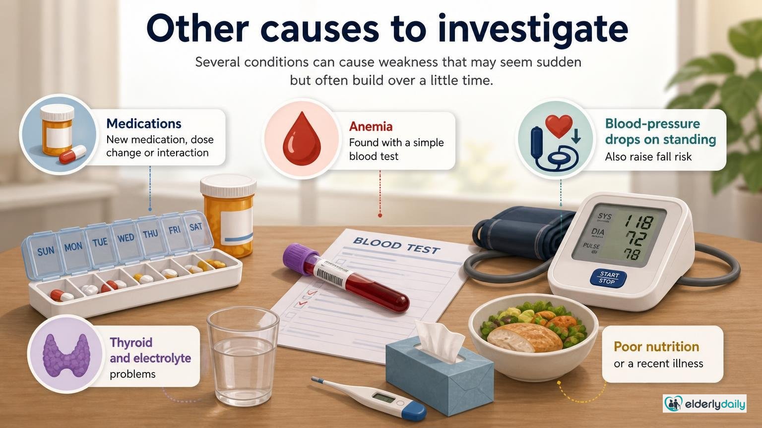 Illustration for Why Is My Elderly Parent Suddenly So Weak?: Other causes to investigate
