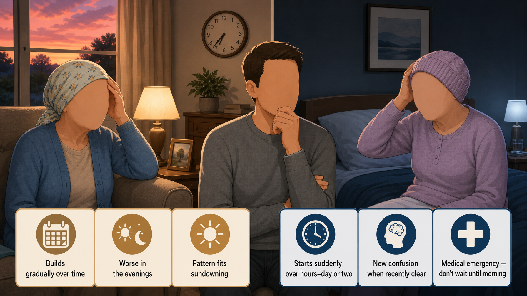 Illustration for Why Is My Mom Confused at Night?: The most important question: how did it start?