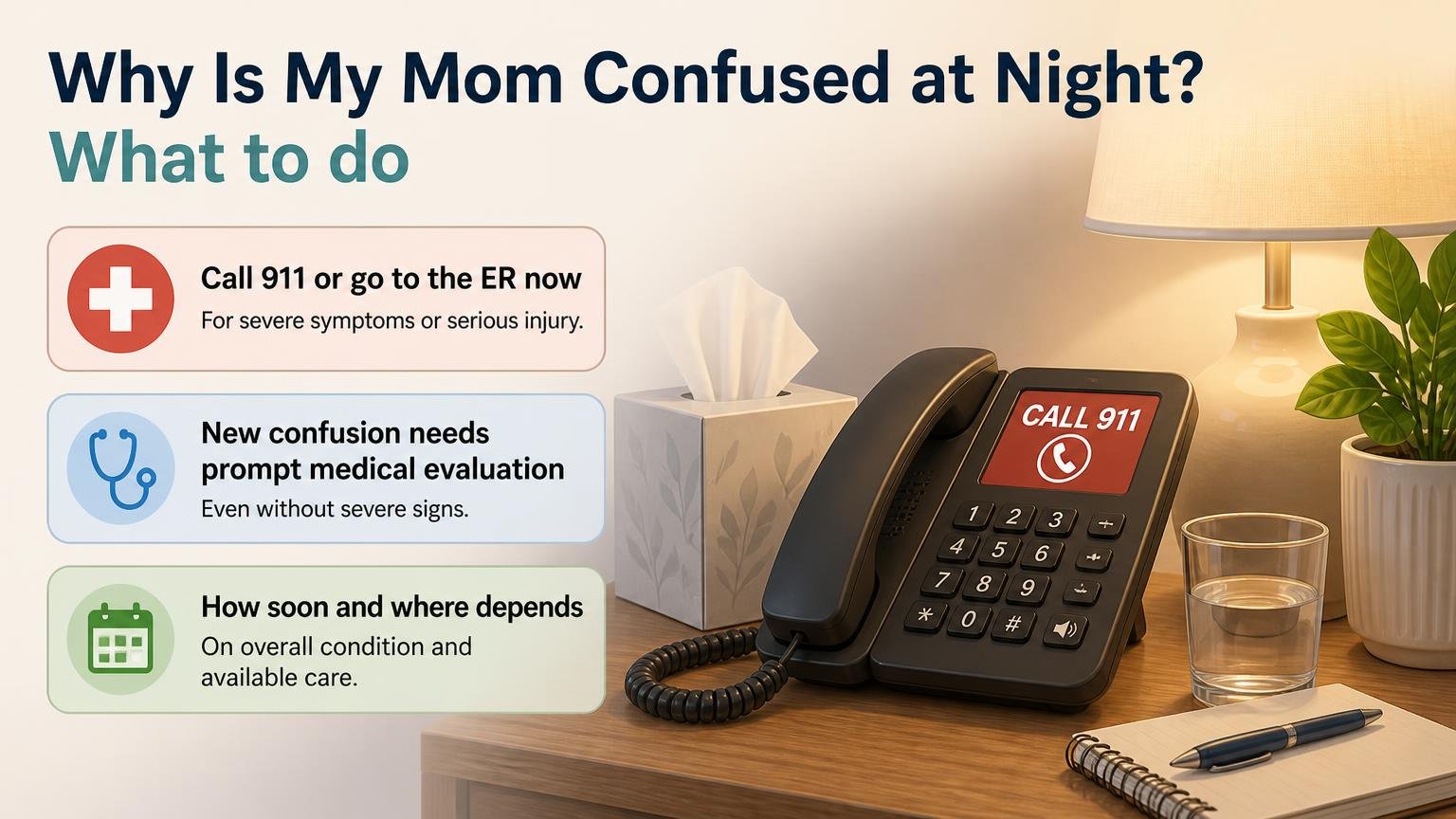 Illustration for Why Is My Mom Confused at Night?: What to do