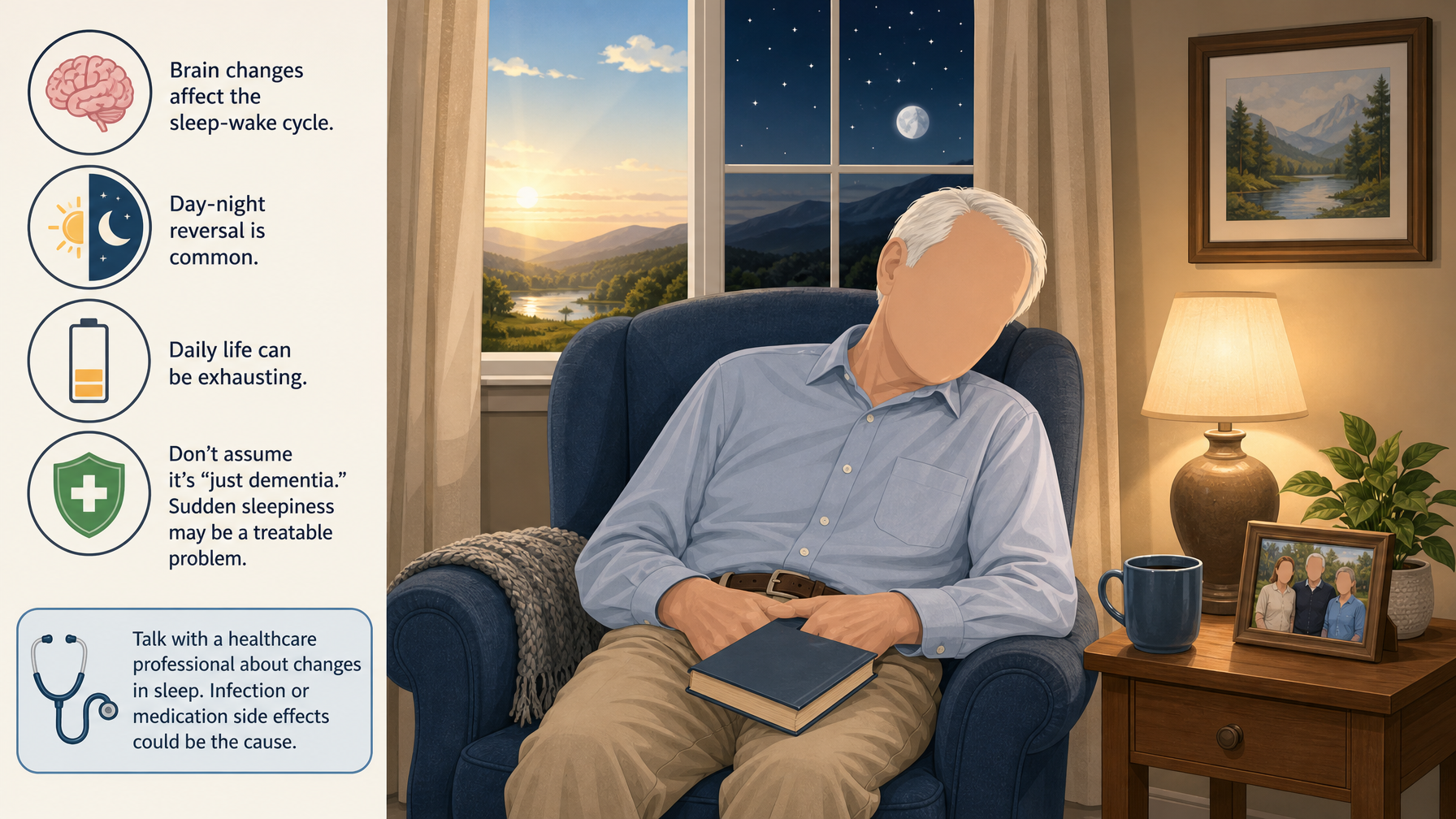 Illustration for Why Is My Elderly Parent Sleeping All Day?: Sleeping more with dementia