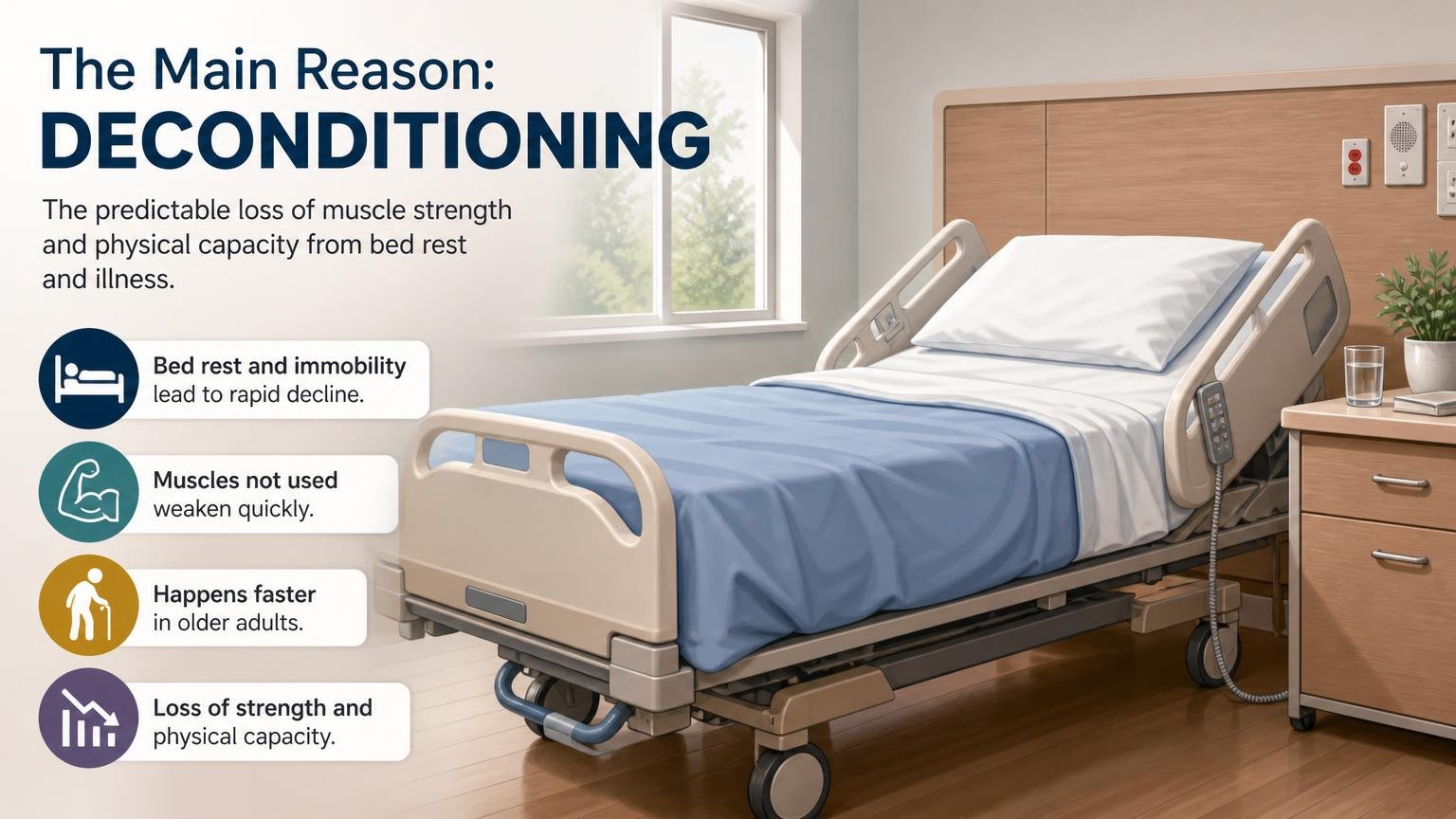 Illustration for Why Seniors Become Weak After a Hospital Stay: The main reason: deconditioning