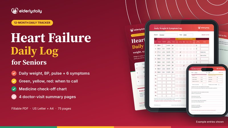 Heart Failure Daily Log for Seniors: 12-month daily weight, symptom and medicine tracker