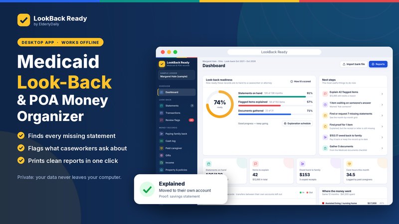 LookBack Ready: Medicaid look-back and power of attorney money organizer