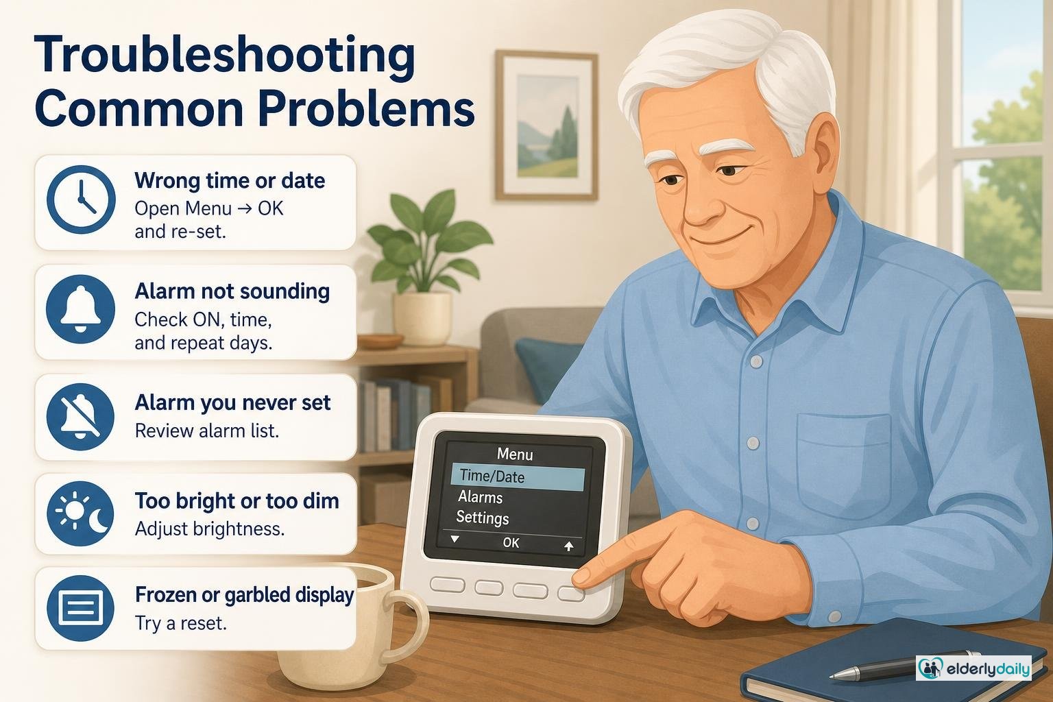 Illustration for American Lifetime Day Clock Review: Best Overall Dementia Clock (2026): Troubleshooting the common problems