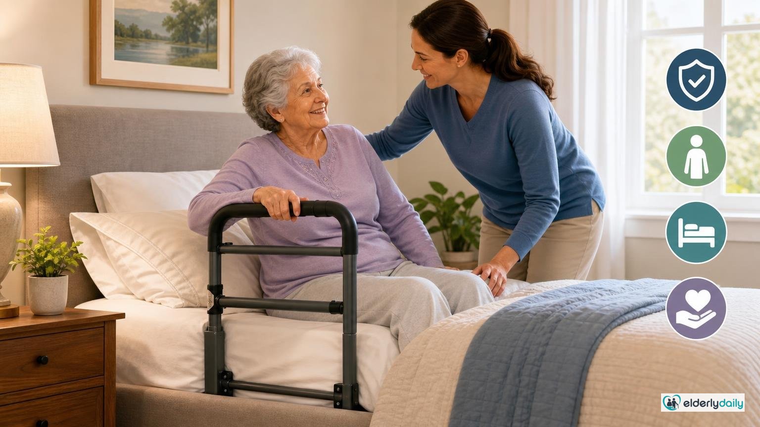 Illustrated review cover — Best Bed Rails for Elderly