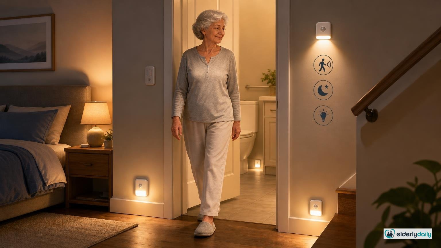 Illustrated review cover — Best Night Lights for Seniors