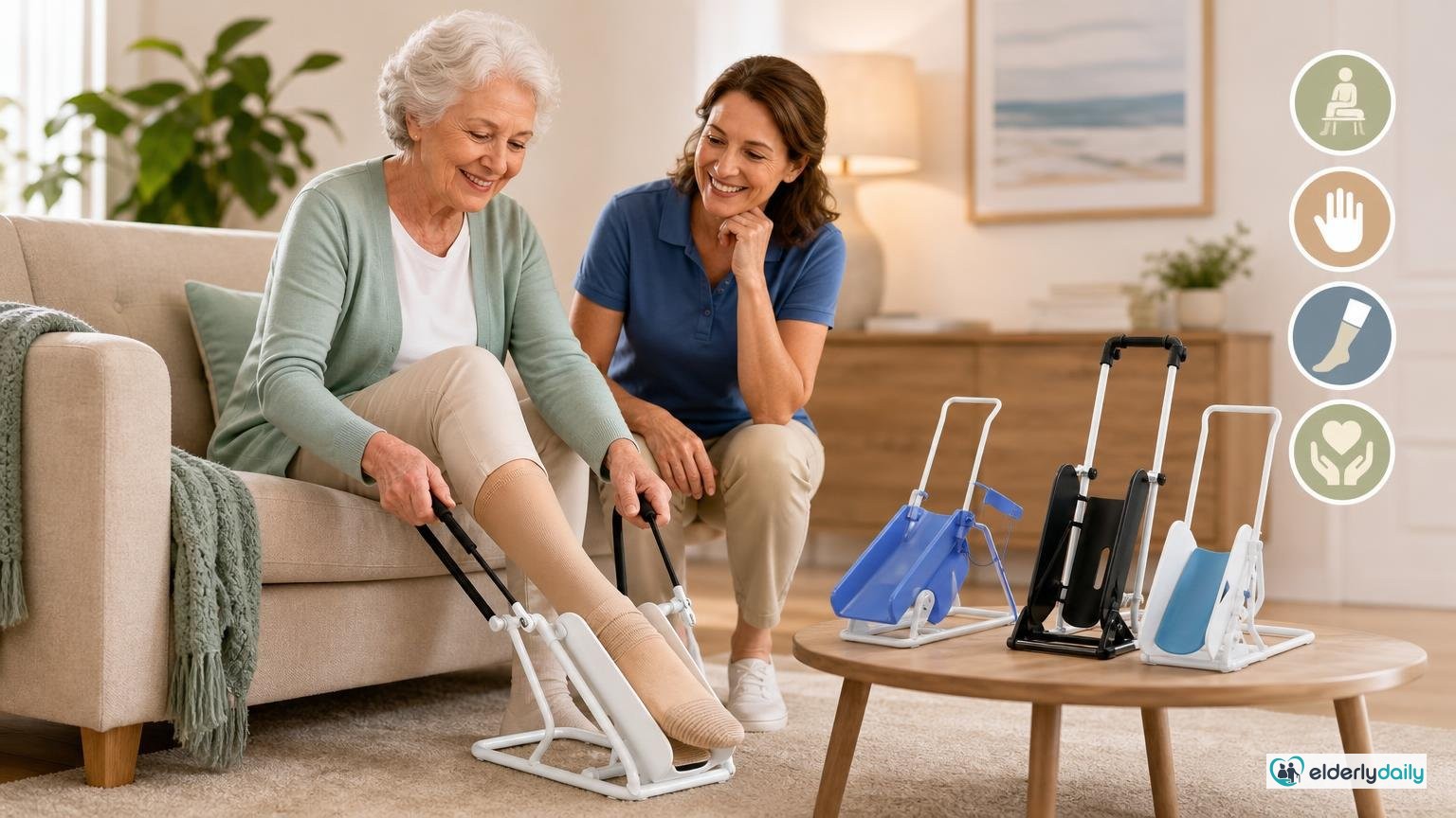 Best sock aids for compression socks and stockings: donning frames, roll-on devices, and foot slips compared