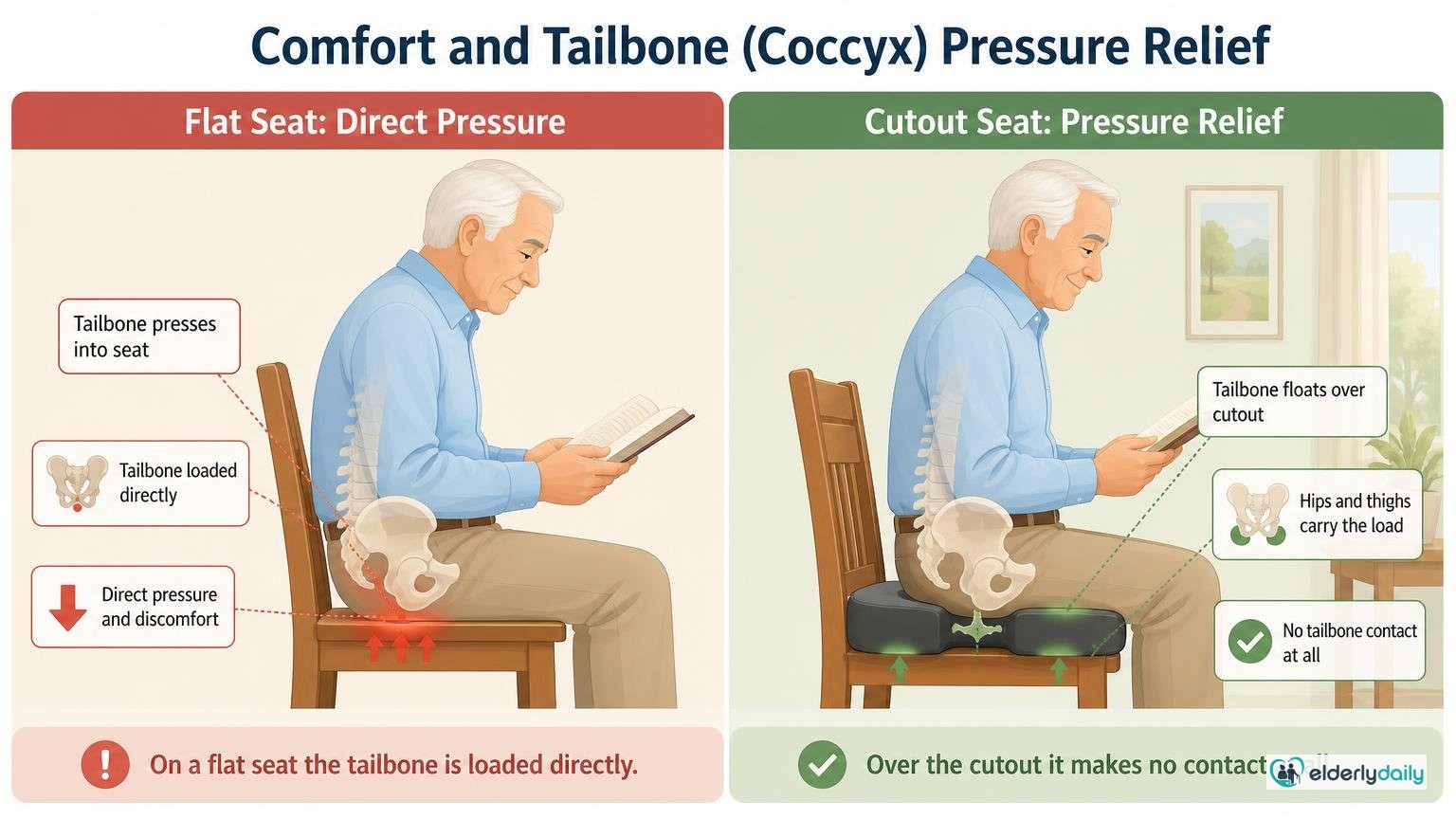 Illustration for ComfiLife Gel Enhanced Memory Foam Seat Cushion Review: Comfort and tailbone (coccyx) pressure relief
